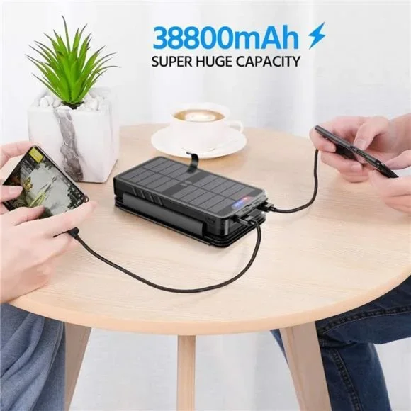 Solar Charger 38800mAh Solar Power Bank with Dual 5V3.1A Outputs 10W Qi Wireless